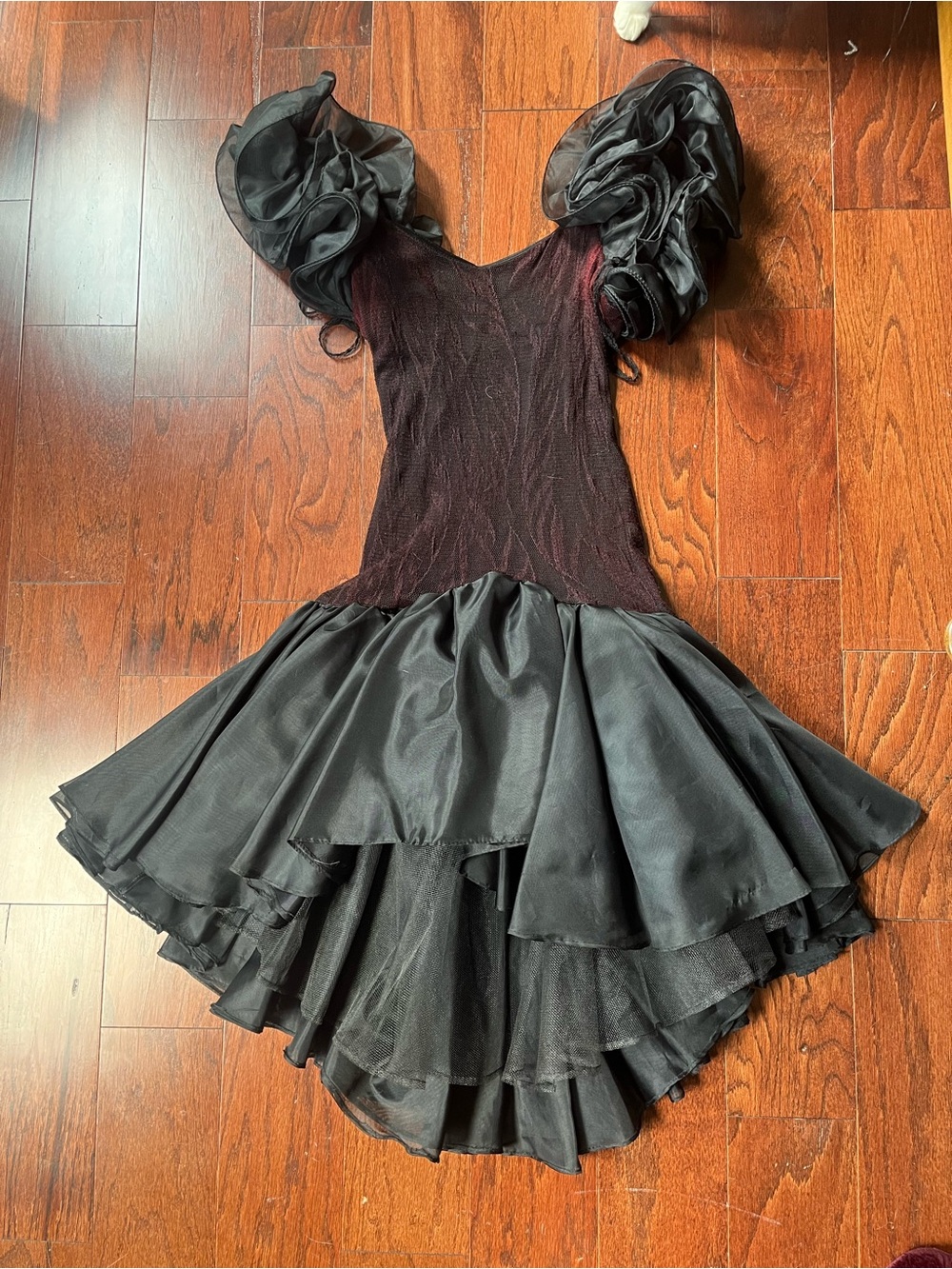 Vintage Susan Roselli 80ms drop waist black and burgundy dress